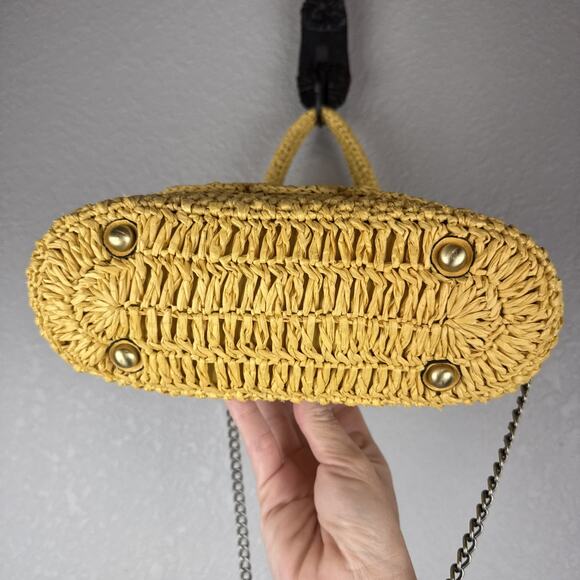 Patricia Nash Laureana Frame Satchel Yellow Woven Scallop Raffia Straw Crossbody - Picture 6 of 11